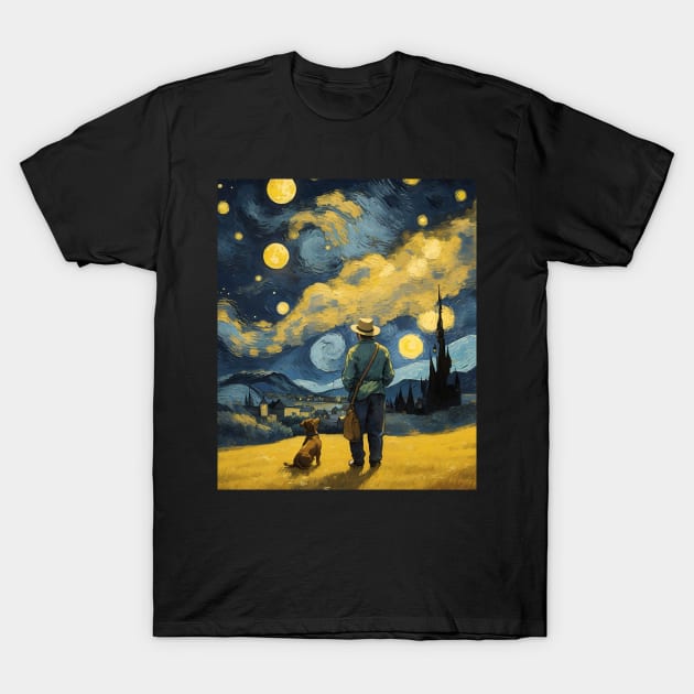 Starry Night Dachshund  Dog , Van Gogh Dachshund Art T-Shirt by VisionDesigner